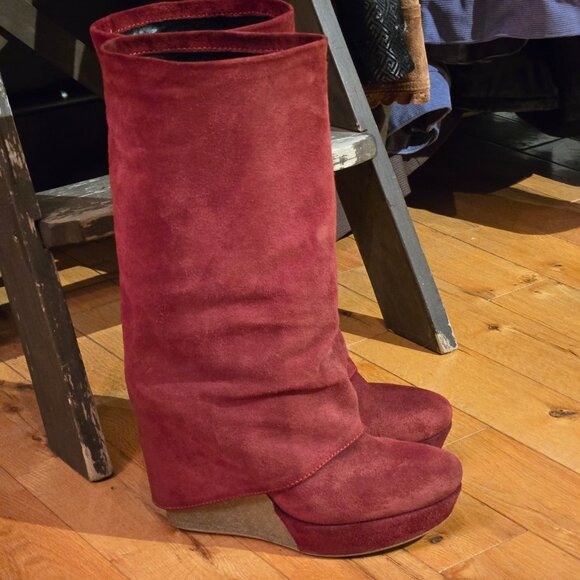 Red Slouchy Foldover Italian Suede Boots Size 8 - Picture 3 of 8